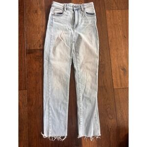 Hidden Jeans Los Angeles High Waisted Straight Leg Light Wash Raw Hem Jeans 24